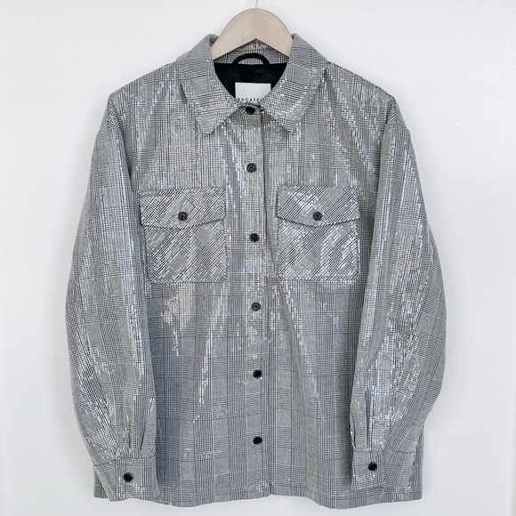 BAGATELLE Avec Les Filles Clear Sequin Shimmer Plaid Jacket Oversize Boxy Fit - Picture 6 of 12